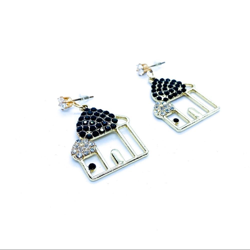 Nwt Gold Onyx Rhinestone House Fashion Earring
